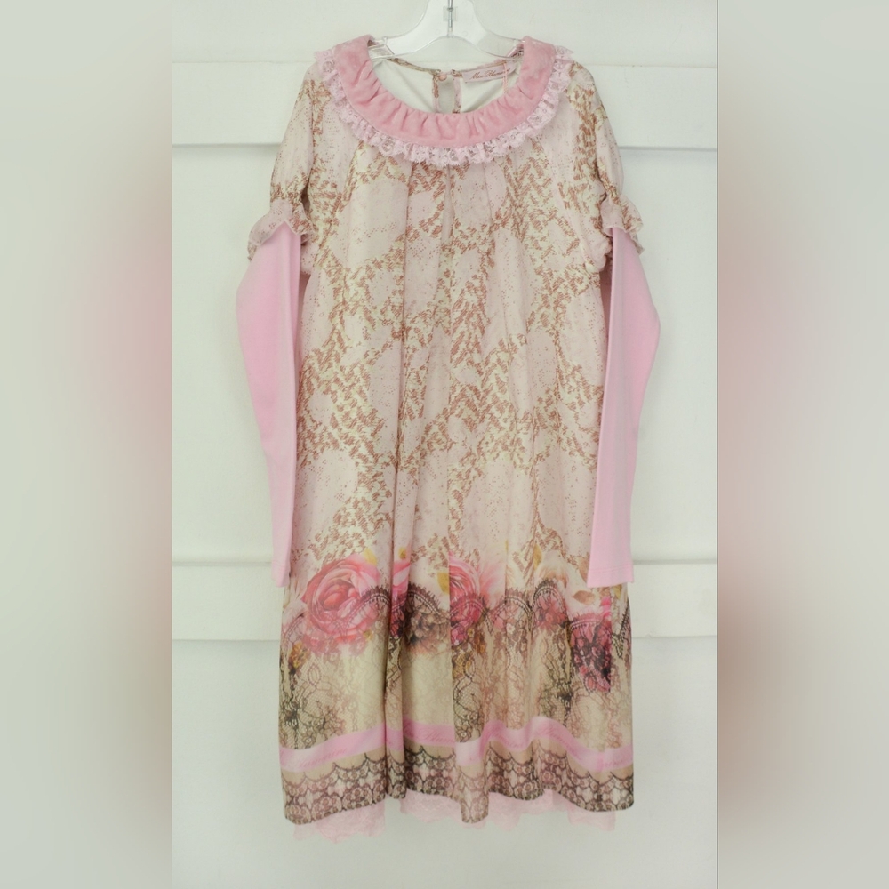 Sz 10 NWT Miss Blumarine Pink Lace Collar Girls Dress